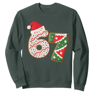 67 Christmas Sweatshirt Funny Six Seven 6 7 Meme Pajamas Gen Alpha Slang TS10 Dark Forest Green Print Your Wear