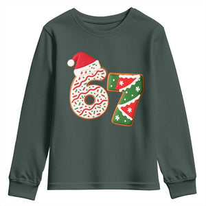 67 Christmas Youth Sweatshirt Funny Six Seven 6 7 Meme Pajamas Gen Alpha Slang TS10 Dark Forest Green Print Your Wear
