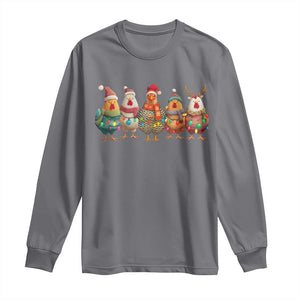 Funny Christmas Chicken Long Sleeve Shirt Funny Xmas Chickens Animals Farm Lover Gift TS10 Charcoal Print Your Wear
