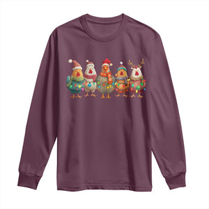 Funny Christmas Chicken Long Sleeve Shirt Funny Xmas Chickens Animals Farm Lover Gift TS10 Maroon Print Your Wear