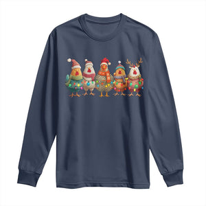 Funny Christmas Chicken Long Sleeve Shirt Funny Xmas Chickens Animals Farm Lover Gift TS10 Navy Print Your Wear