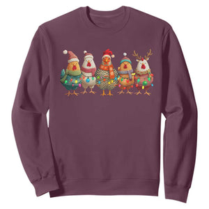 Funny Christmas Chicken Sweatshirt Funny Xmas Chickens Animals Farm Lover Gift TS10 Maroon Print Your Wear