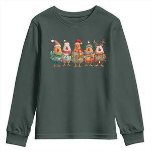 Funny Christmas Chicken Youth Sweatshirt Funny Xmas Chickens Animals Farm Lover Gift TS10 Dark Forest Green Print Your Wear