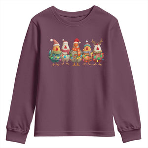Funny Christmas Chicken Youth Sweatshirt Funny Xmas Chickens Animals Farm Lover Gift TS10 Maroon Print Your Wear