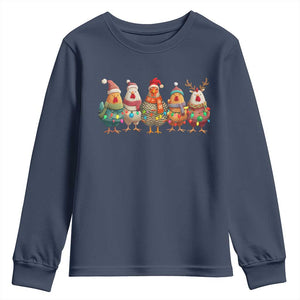 Funny Christmas Chicken Youth Sweatshirt Funny Xmas Chickens Animals Farm Lover Gift TS10 Navy Print Your Wear