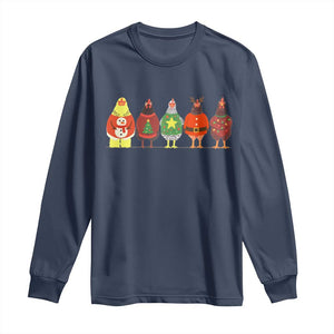 Сute Christmas Chickens Long Sleeve Shirt Funny Xmas Chickens Farm Animals Lover Gift TS10 Navy Print Your Wear