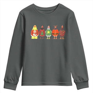 Сute Christmas Chickens Youth Sweatshirt Funny Xmas Chickens Farm Animals Lover Gift TS10 Dark Heather Print Your Wear