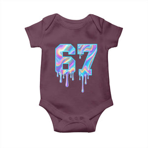 Baseball Drip Number 67 Player Baby Onesie Funny Six Seven Meme 67th Birthday Holographic Dripping TS10 Maroon Print Your Wear