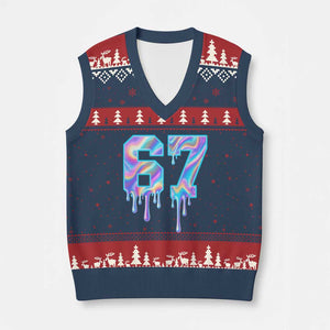 Baseball Drip Number 67 Player V-Neck Knit Sweater Vest Funny Six Seven Meme 67th Birthday Holographic Dripping TS10 Navy Red Print Your Wear