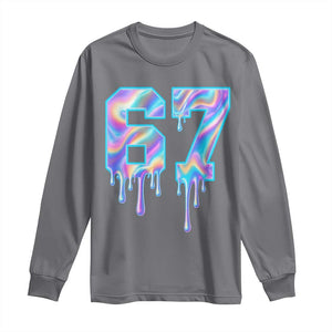 Baseball Drip Number 67 Player Long Sleeve Shirt Funny Six Seven Meme 67th Birthday Holographic Dripping TS10 Charcoal Print Your Wear