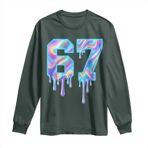 Baseball Drip Number 67 Player Long Sleeve Shirt Funny Six Seven Meme 67th Birthday Holographic Dripping TS10 Dark Forest Green Print Your Wear