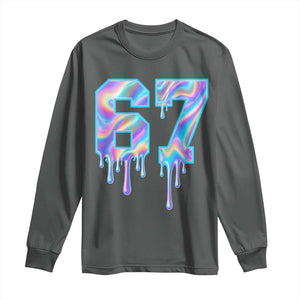 Baseball Drip Number 67 Player Long Sleeve Shirt Funny Six Seven Meme 67th Birthday Holographic Dripping TS10 Dark Heather Print Your Wear