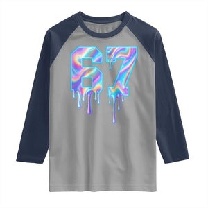 Baseball Drip Number 67 Player Raglan Shirt Funny Six Seven Meme 67th Birthday Holographic Dripping TS10 Sport Gray Navy Print Your Wear