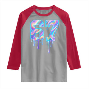Baseball Drip Number 67 Player Raglan Shirt Funny Six Seven Meme 67th Birthday Holographic Dripping TS10 Sport Gray Red Print Your Wear