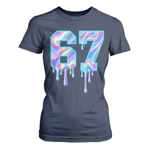 Baseball Drip Number 67 Player T Shirt For Women Funny Six Seven Meme 67th Birthday Holographic Dripping TS10 Navy Print Your Wear