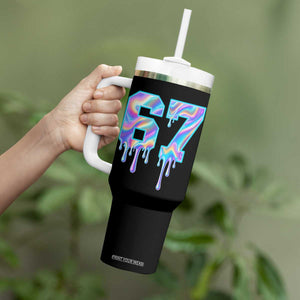 Baseball Drip Number 67 Player Tumbler With Handle Funny Six Seven Meme 67th Birthday Holographic Dripping TS10 Print Your Wear