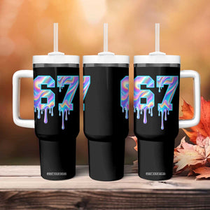 Baseball Drip Number 67 Player Tumbler With Handle Funny Six Seven Meme 67th Birthday Holographic Dripping TS10 Print Your Wear