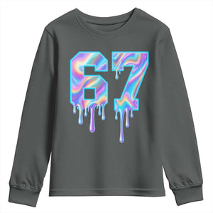 Baseball Drip Number 67 Player Youth Sweatshirt Funny Six Seven Meme 67th Birthday Holographic Dripping TS10 Dark Heather Print Your Wear