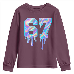 Baseball Drip Number 67 Player Youth Sweatshirt Funny Six Seven Meme 67th Birthday Holographic Dripping TS10 Maroon Print Your Wear