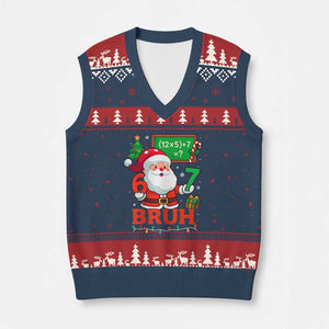 67 Teacher Xmas V-Neck Knit Sweater Vest Santa Six Seven Meme Math Equation Bruh TS10 Navy Red Print Your Wear