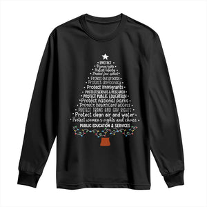 Protect Democracy Christmas Tree Long Sleeve Shirt Anti Fascism Social Justice TS10 Black Print Your Wear