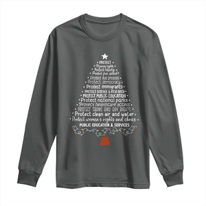 Protect Democracy Christmas Tree Long Sleeve Shirt Anti Fascism Social Justice TS10 Dark Heather Print Your Wear