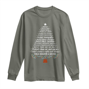 Protect Democracy Christmas Tree Long Sleeve Shirt Anti Fascism Social Justice TS10 Military Green Print Your Wear