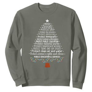 Protect Democracy Christmas Tree Sweatshirt Anti Fascism Social Justice TS10 Military Green Print Your Wear