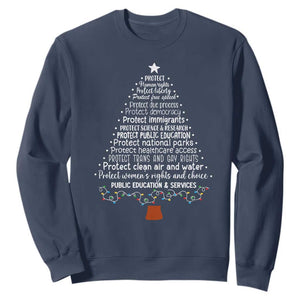Protect Democracy Christmas Tree Sweatshirt Anti Fascism Social Justice TS10 Navy Print Your Wear
