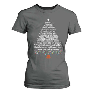 Protect Democracy Christmas Tree T Shirt For Women Anti Fascism Social Justice TS10 Dark Heather Print Your Wear