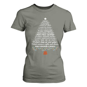 Protect Democracy Christmas Tree T Shirt For Women Anti Fascism Social Justice TS10 Military Green Print Your Wear