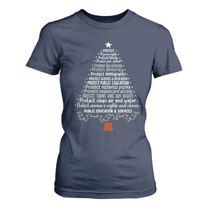 Protect Democracy Christmas Tree T Shirt For Women Anti Fascism Social Justice TS10 Navy Print Your Wear
