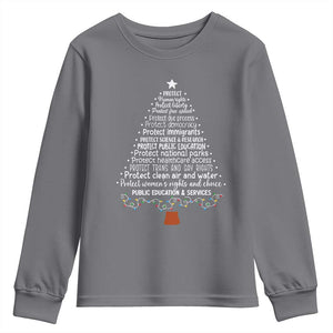 Protect Democracy Christmas Tree Youth Sweatshirt Anti Fascism Social Justice TS10 Charcoal Print Your Wear