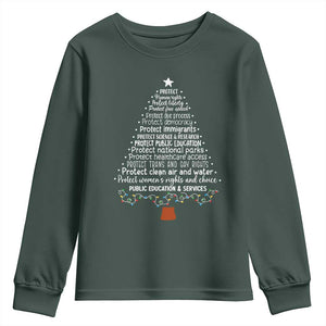 Protect Democracy Christmas Tree Youth Sweatshirt Anti Fascism Social Justice TS10 Dark Forest Green Print Your Wear