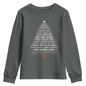 Protect Democracy Christmas Tree Youth Sweatshirt Anti Fascism Social Justice TS10 Dark Heather Print Your Wear