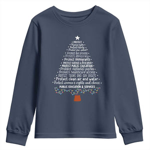Protect Democracy Christmas Tree Youth Sweatshirt Anti Fascism Social Justice TS10 Navy Print Your Wear