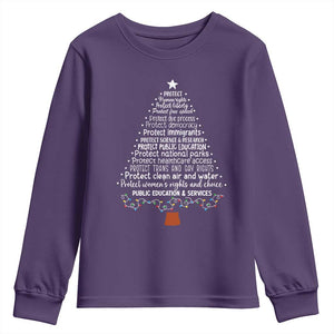Protect Democracy Christmas Tree Youth Sweatshirt Anti Fascism Social Justice TS10 Purple Print Your Wear