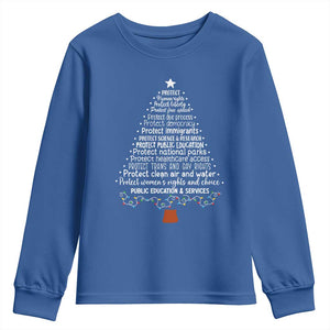 Protect Democracy Christmas Tree Youth Sweatshirt Anti Fascism Social Justice TS10 Royal Blue Print Your Wear