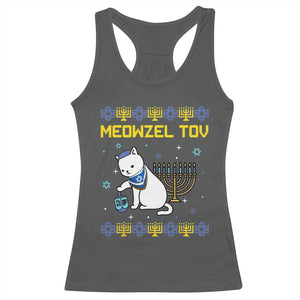 Happy Hanukkah Racerback Tank Top Menorah Meowzel Tov Ugly Hanukkah TS10 Dark Heather Print Your Wear