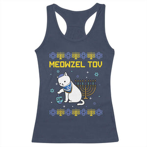 Happy Hanukkah Racerback Tank Top Menorah Meowzel Tov Ugly Hanukkah TS10 Navy Print Your Wear