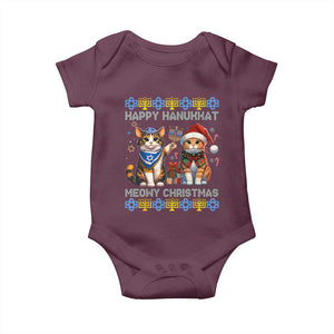 Cat Merry Christmas Happy Hanukkah Baby Onesie Jewish Christian Ugly Hanukkah TS10 Maroon Print Your Wear