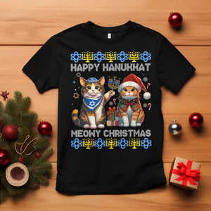 Cat Merry Christmas Happy Hanukkah T Shirt Jewish Christian Ugly Hanukkah TS10 Black Print Your Wear