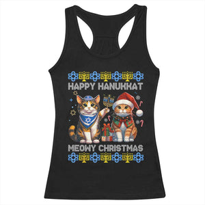 Cat Merry Christmas Happy Hanukkah Racerback Tank Top Jewish Christian Ugly Hanukkah TS10 Black Print Your Wear
