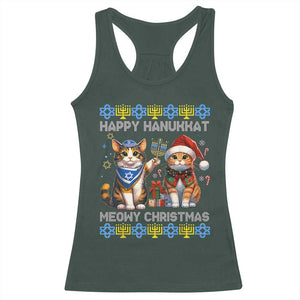 Cat Merry Christmas Happy Hanukkah Racerback Tank Top Jewish Christian Ugly Hanukkah TS10 Dark Forest Green Print Your Wear