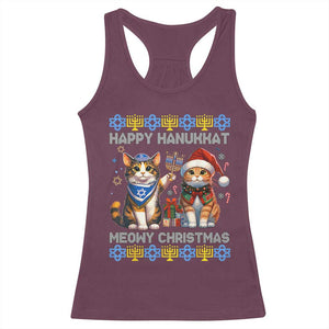 Cat Merry Christmas Happy Hanukkah Racerback Tank Top Jewish Christian Ugly Hanukkah TS10 Maroon Print Your Wear