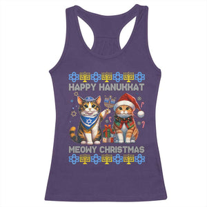 Cat Merry Christmas Happy Hanukkah Racerback Tank Top Jewish Christian Ugly Hanukkah TS10 Purple Print Your Wear