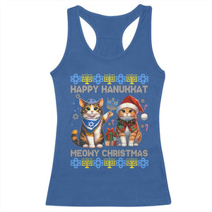 Cat Merry Christmas Happy Hanukkah Racerback Tank Top Jewish Christian Ugly Hanukkah TS10 Royal Blue Print Your Wear