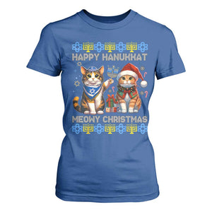 Cat Merry Christmas Happy Hanukkah T Shirt For Women Jewish Christian Ugly Hanukkah TS10 Royal Blue Print Your Wear