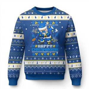 Happy Chrismukkah Merry Christmas Hanukkah Ugly Sweater Dabbing Santa Ugly Chanukah Jewish TS10 Blue White Print Your Wear