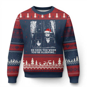 Stranger Xmas Ugly Christmas Sweater Funny Murray He Sees You Vintage TS10 Navy Red Print Your Wear